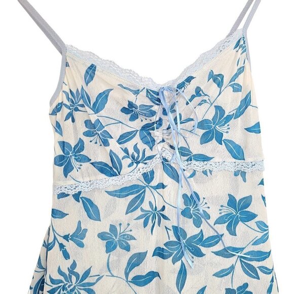 Vintage Eberjey Made in USA Y2K Sheer Blue Floral Mini Cami Dress - Picture 5 of 7